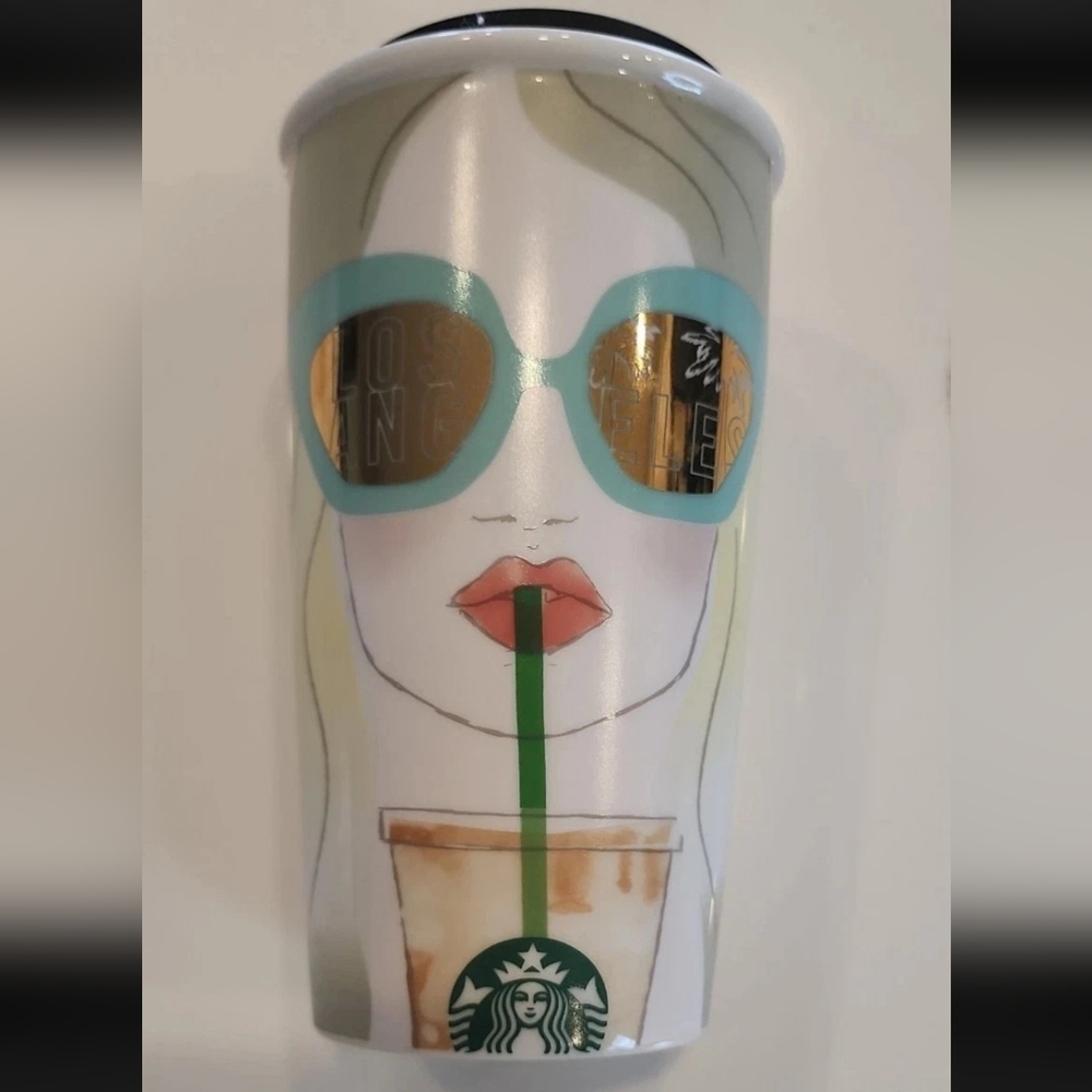 Starbucks Los Angeles Glam Ceramic Travel Coffee Mug 2017 with lid